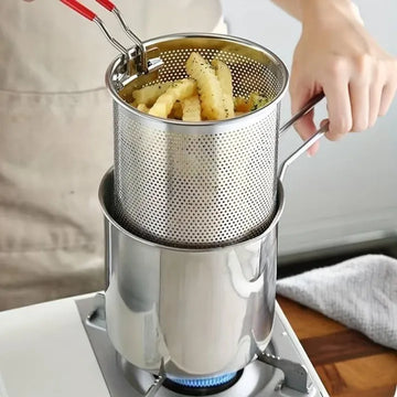 Deep Fryer Pot with Basket 304 Stainless Steel Mini Deep Oil Fryer, 1400ML Fryer Pot