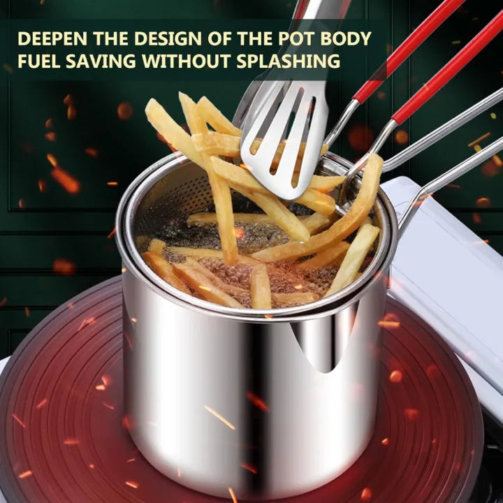 Deep Fryer Pot with Basket 304 Stainless Steel Mini Deep Oil Fryer, 1400ML Fryer Pot