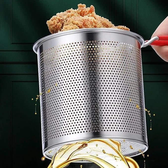 Deep Fryer Pot with Basket 304 Stainless Steel Mini Deep Oil Fryer, 1400ML Fryer Pot