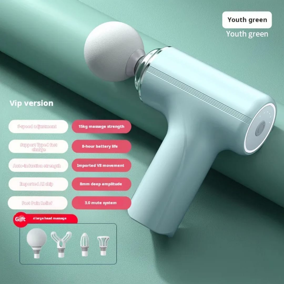 Handheld Deep Tissue Massage Gun – 4 Heads, 6 Speeds, Portable Pain Relief